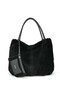100% Genuine Leather Women's Black Suede Hand and Shoulder Bag - Handmade Italian Style Crossbody Model