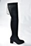 Black Suede Stretch Thick Heeled Women's Over The Knee Boots N282920002 - 6