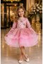 Girl's Powder Pink Princess Evening Dress & Buckle Set – Sparkling with Tutu Skirt for Special Occasions & Holidays