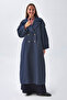 Pens Detailed Double-Breasted Trench Coat Navy Blue - 4