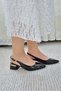 Women's Yupin Black Patent Leather Short Heeled Open Back Shoes - 3