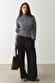 Anthracite Double Zipper Stand Collar Women's Knitwear Cardigan Mg2505 - 2