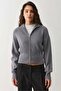 Anthracite Double Zipper Stand Collar Women's Knitwear Cardigan Mg2505