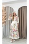 Women's Watermelon Half Sleeve Notched Collar Front Buttoned Floral Linen Long Flared Dress