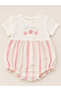 Infant Girls Floral Yoke Bubble Romper with Purple Stripe Bottom - 2