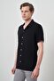 Men's Black Trend Linen Regular Fit Apaş Collar Short Sleeve Shirt - 4