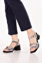 Genuine Leather Mid Heel Women's Sandals Pkr.19030 Black Snake - 4