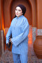 Blue Collared Buttoned Tunic and Trousers Set - 4