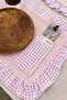 Rosy Pocketed Raw Linen Checkered Ruffle Detailed American Service/Supla 2Pcs - 3