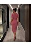 Double Breasted Collar Short Sleeve Pencil Dress Dark Dry 582868 - 3