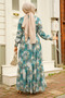 Patterned Green Hijab Dress 33560Cy - 3
