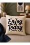 Set of 4 Decorative Throw Pillow Covers – Dog, Cat, Enjoy Today Written and Striped Design - 4