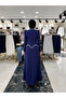 Navy Blue Satin Fabric Stone-Embellished Evening Dress Model - 2
