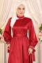 Pearl Satin Evening Dress Burgundy 19121 - 2