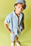 100% Cotton Regular Fit Jean Short Sleeve Lapel Collar Blue Shirt Boys H7497A826Hs - 2
