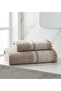 2-Piece Fringed Turkish Bath Set, Bath and Head Towel - Brown