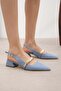 Laura Blue Color Open Back Matte Satin Fabric Women's Short Heeled Shoes