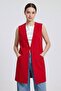 Women's V-Neck Agraf Closure Relaxed Fit Woven Long Vest with Pockets - 4