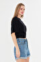 Waist-Slit Wide Sleeve Natural Viscose Black Blouse - 6