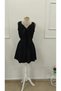 Women's Strappy Double-Breasted Collared Short Janjan Crepe Dress with Bow Detail on the Back - 5