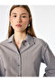 Viscose Classic Collar Striped Shirt with Buttoned Sleeves and Tie Detail - 3