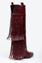 Burgundy Matte Leather Tasseled Trousers Metal Toe Western Cowboy Knee-Length Boots - 3