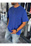 Blue Slit Basic Oversize T-Shirt C-007 - 4