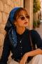 وشاح باندانا ناعم بلون أزرق ساكس بنمط مزدوج اللون مقاس 50x50 سم