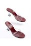 Zri̇n-619 Burgundy Patent Leather Transparent Strappy Transparent Heeled Round Toe Women's Slippers - 3