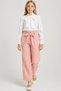 Girl's Scarf Collar Blouse Belted High Waist Wide Leg Pants Set 12-15 Years Old