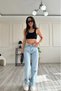 Women's Snow Wash Blue Lycra Super High Waist Loose Jeans Palazzo Trousers - 2