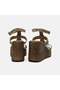 Women's Dark Beige Suede Sandals with Gold Accessories and Wedge Heels - 4