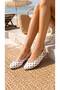 Women's White Polka Dot Open Back Satin Buckle Ballerinas 1cm Byndmtf03 - 3