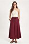 Women's Seaside Burgundy Lined Elastic Waist Pocket Woven Long Skirt - 2
