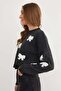 Ribbon Embroidered Crew Neck Oversize Knit Sweater - 6