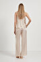 Women's Satin Textured Patterned Loose Ecru Baggy Trousers - 3