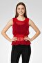 Women Round Neck Sleeveless Plain Top, Red