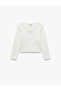 Long Sleeve Crew Neck Bow Window Detail Camisole T-Shirt - 4