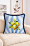 Lemon and Leaf Figured Striped Mediterranean Style Fringed Throw Pillow Cover - Decorative Pillowcase