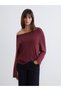 Alita City Farkıyla Soulife Burgundy Plain Boat Neck Long Sleeve Women's Blouse