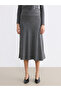 Anthracite Elastic Waist A-Line Knit Skirt - 2