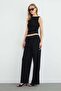 Lace-Up Palazzo Trousers with Elastic Waist - 4