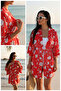 Red Floral Patterned Midi Length Viscose Women's Kimono - 3
