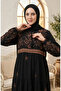 Plus size floral patterned viscose dress 4084-03 black - 3