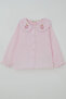 Girl's Shirt with Floral Embroidery on Collar and Buttons, Ages 4-9, Pink - 2