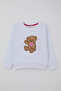 Girl's Tracksuit Set Love Themed Happy Teddy Bear Embroidered 3-7 Years Old, White - 3