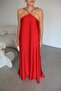 Red Satin Dress with Beaded Straps - 6