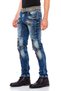 Men's Blue Knees Zippered Street Fashion Skinny Jeans - 2