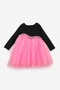 Pink Asymmetrical Tulle Skirt Long Sleeve Girls' Dress - Rebeca - 2