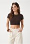 Women's Deal Lux Touch Soft Texture Crop Coffee Blouse - 3